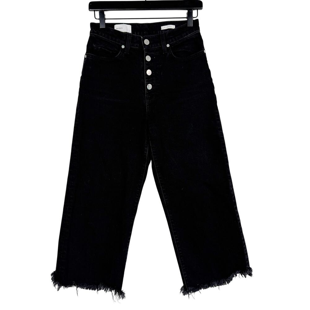 BLDWN Cropped Wide Leg High Rise Jeans Black Raw Hem - 27